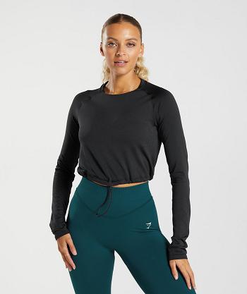 Dámské Long Sleeve Gymshark Sweat Seamless Černé | CZ 3511FDN